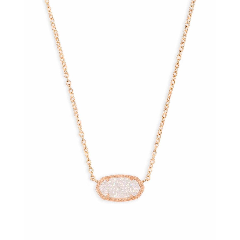 NWT Kendra Scott Elisa Rose Gold Pendant Necklace in Iridescent Drusy / In Box